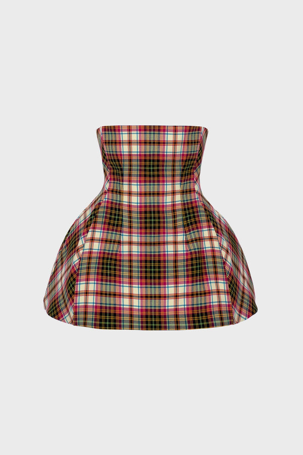 TAILORED SCULPTED MINI DRESS IN TARTAN