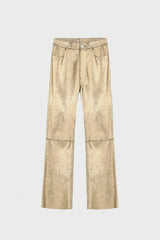 WIDE-LEG GOLD PANTS IN LAMBSKIN