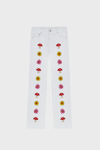 GENERATION78 | FLORAL - EMBROIDERED STRAIGHT - LEG JEANS IN RAW DENIM