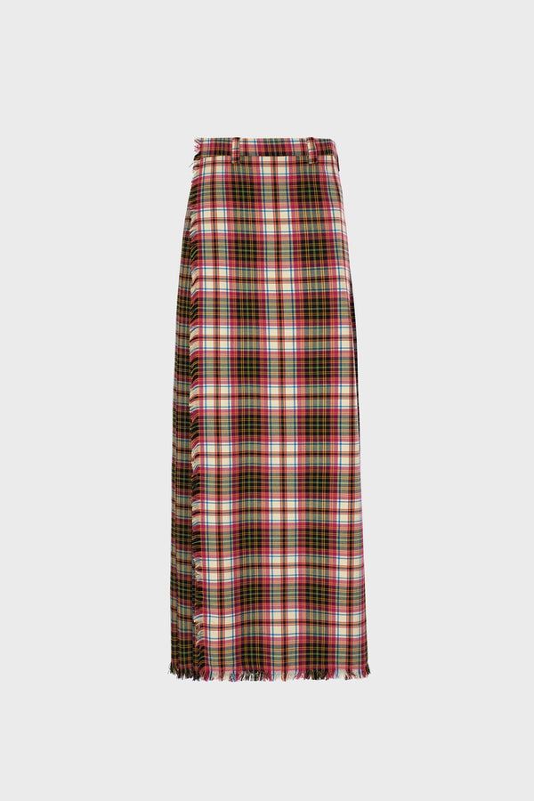 TAILORED PLEATED MAXI SKIRT IN TARTAN