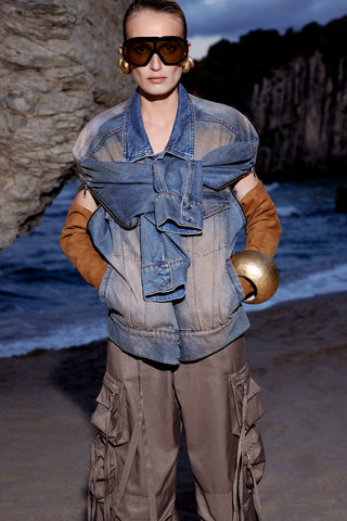 GENERATION78 | DOUBLE - ARMHOLE OVERSIZED JACKET IN SAND - WASHED DENIM
