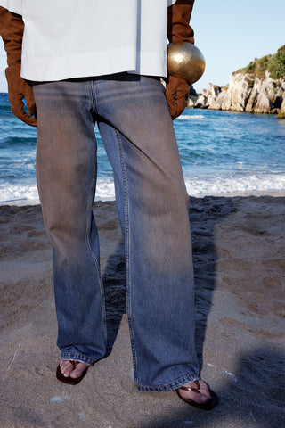 GENERATION78 | WIDE - LEG JEANS IN SAND - WASHED DENIM