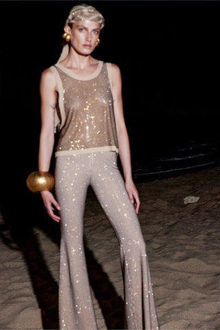 GENERATION78 | CRYSTAL - EMBELLISHED FLARED PANTS IN CREPE - JERSEY