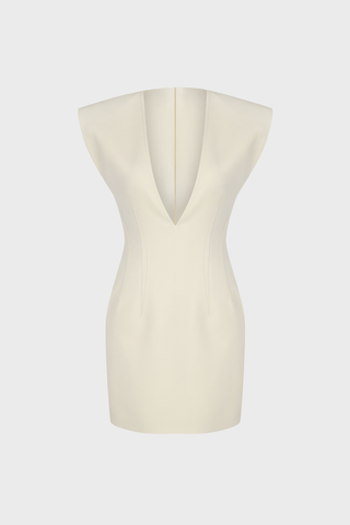 GENERATION78 | V - NECK TAILORED MINI DRESS IN SILK - BLEND WOOL