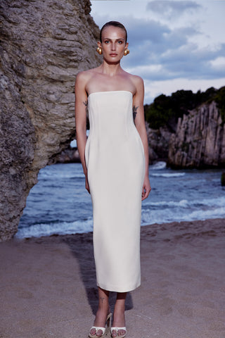 GENERATION78 | STRAPLESS TAILORED MIDI DRESS IN SILK - BLEND WOOL