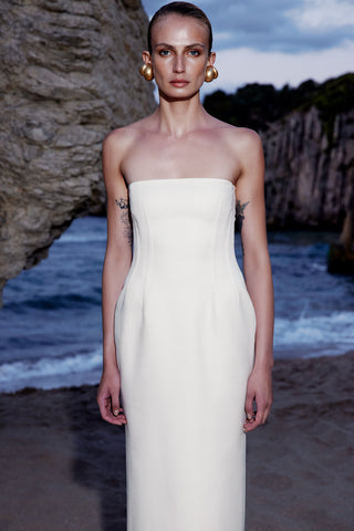 GENERATION78 | STRAPLESS TAILORED MIDI DRESS IN SILK - BLEND WOOL