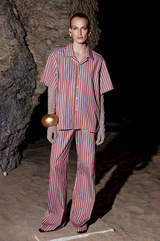 GENERATION78 | STRIPED WIDE - LEG PANTS IN COTTON - POPLIN