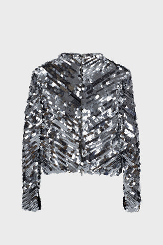 HAND-EMBELLISHED SEQUINED TOP IN MESH