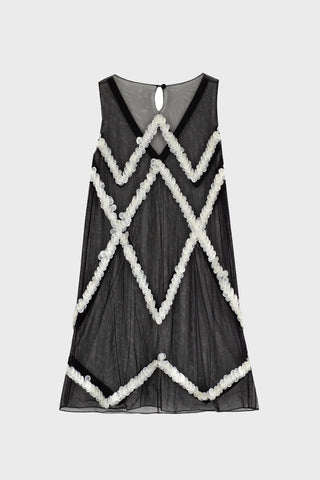 PEARL-EMBROIDERED MINI DRESS IN MESH