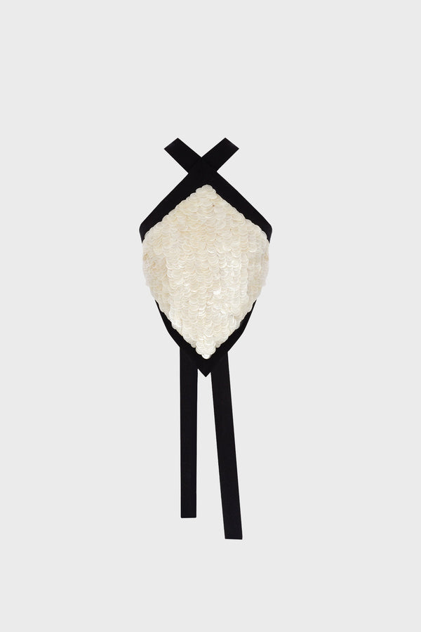 PEARL-EMBROIDERED TOP IN MESH
