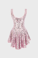 PANELED MINI DRESS IN SEQUIN-EMBELLISHED TULLE