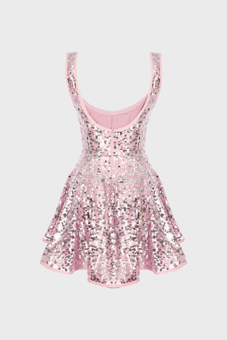 PANELED MINI DRESS IN SEQUIN-EMBELLISHED TULLE