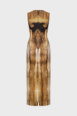 TAILORED MIDI DRESS IN PRINTED-SATIN