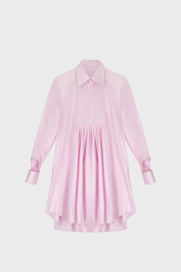 TAILORED SHIRT DRESS IN COTTON-SATIN