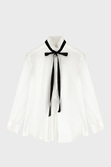 TAILORED RUFFLED-NECK SHIRT IN COTTON-POPLIN