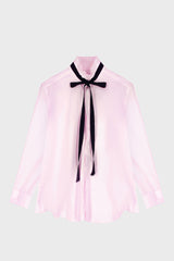 TAILORED RUFFLED-NECK SHIRT IN COTTON-SATIN