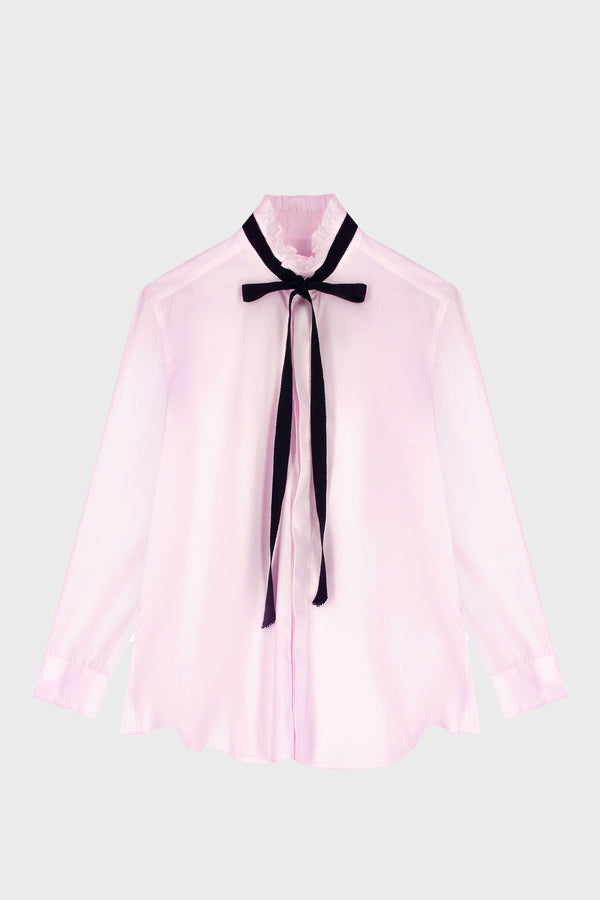 TAILORED RUFFLED-NECK SHIRT IN COTTON-SATIN