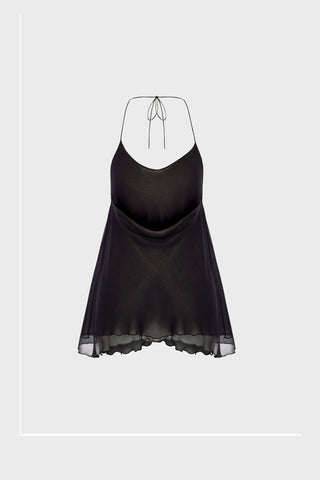 SPAGHETTI-STRAP TOP IN SILK-GEORGETTE