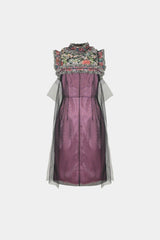 HAND-EMBELLISHED MIDI DRESS IN BROCADE AND SATIN