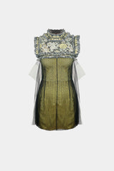 HAND-EMBELLISHED MINI DRESS IN BROCADE AND SATIN