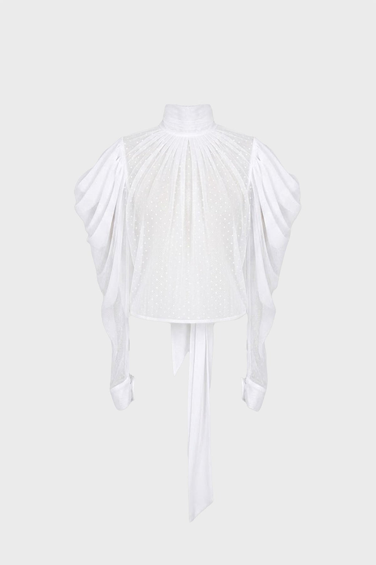 TAILORED PUFF-SLEEVE SHIRT IN MESH