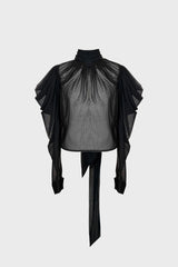 TAILORED PUFF-SLEEVE SHIRT IN MESH