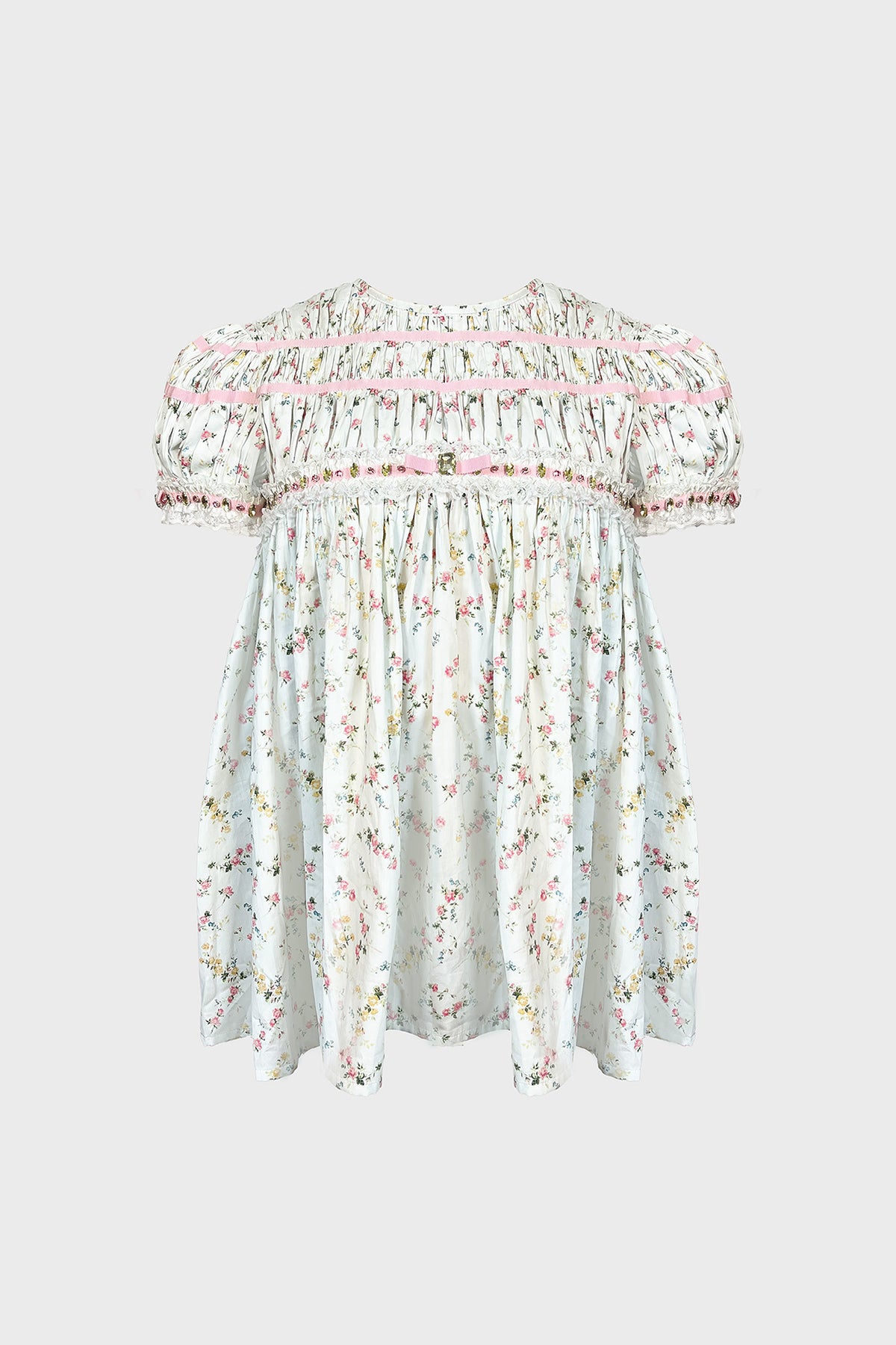 HAND-EMBELLISHED PUFF-SLEEVE TOP IN PRINTED-COTTON