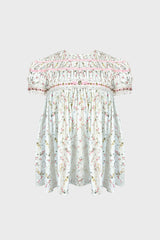 HAND-EMBELLISHED PUFF-SLEEVE TOP IN PRINTED-COTTON