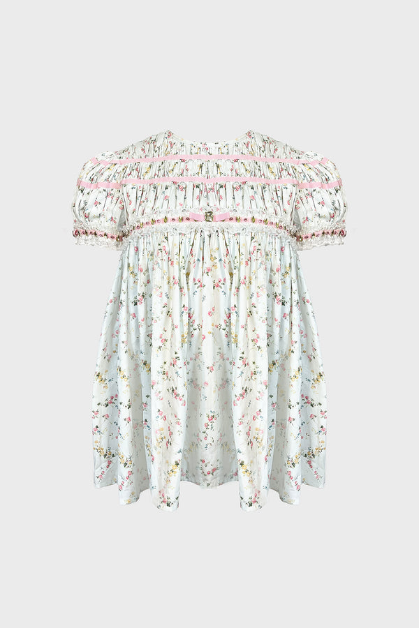 HAND-EMBELLISHED PUFF-SLEEVE TOP IN PRINTED-COTTON