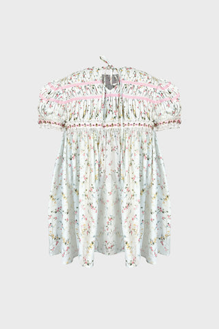 HAND-EMBELLISHED PUFF-SLEEVE TOP IN PRINTED-COTTON