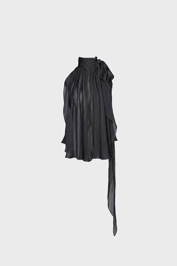 TAILORED DRAPED TOP IN SILK-GEORGETTE