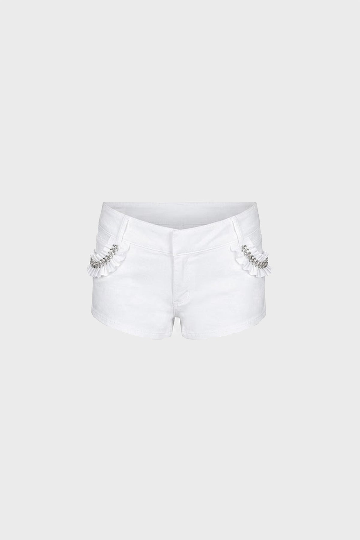 HAND-EMBELLISHED MINI SHORTS IN SATIN