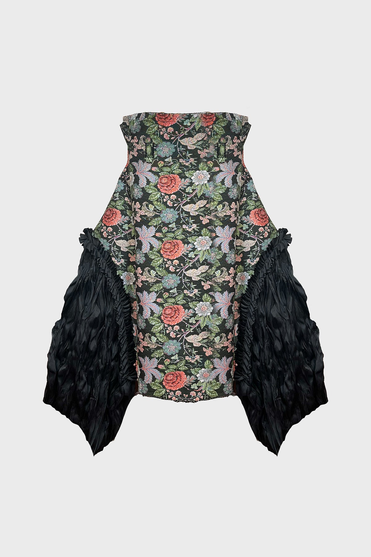 TAILORED PANELED SKIRT IN BROCADE AND SATIN