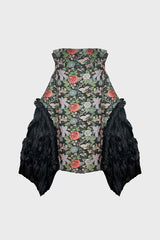 TAILORED PANELED SKIRT IN BROCADE AND SATIN