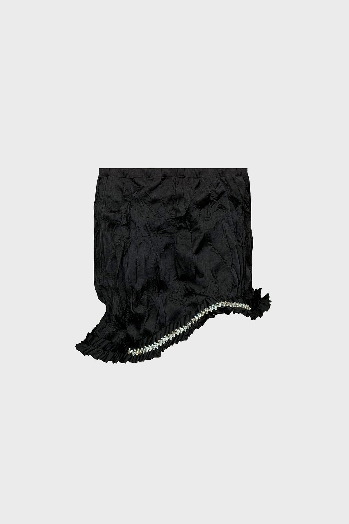 HAND-EMBELLISHED MINI SKIRT IN HAND-CRUSHED SATIN