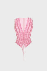 TAILORED LACE-UP VEST IN SATIN AND MESH