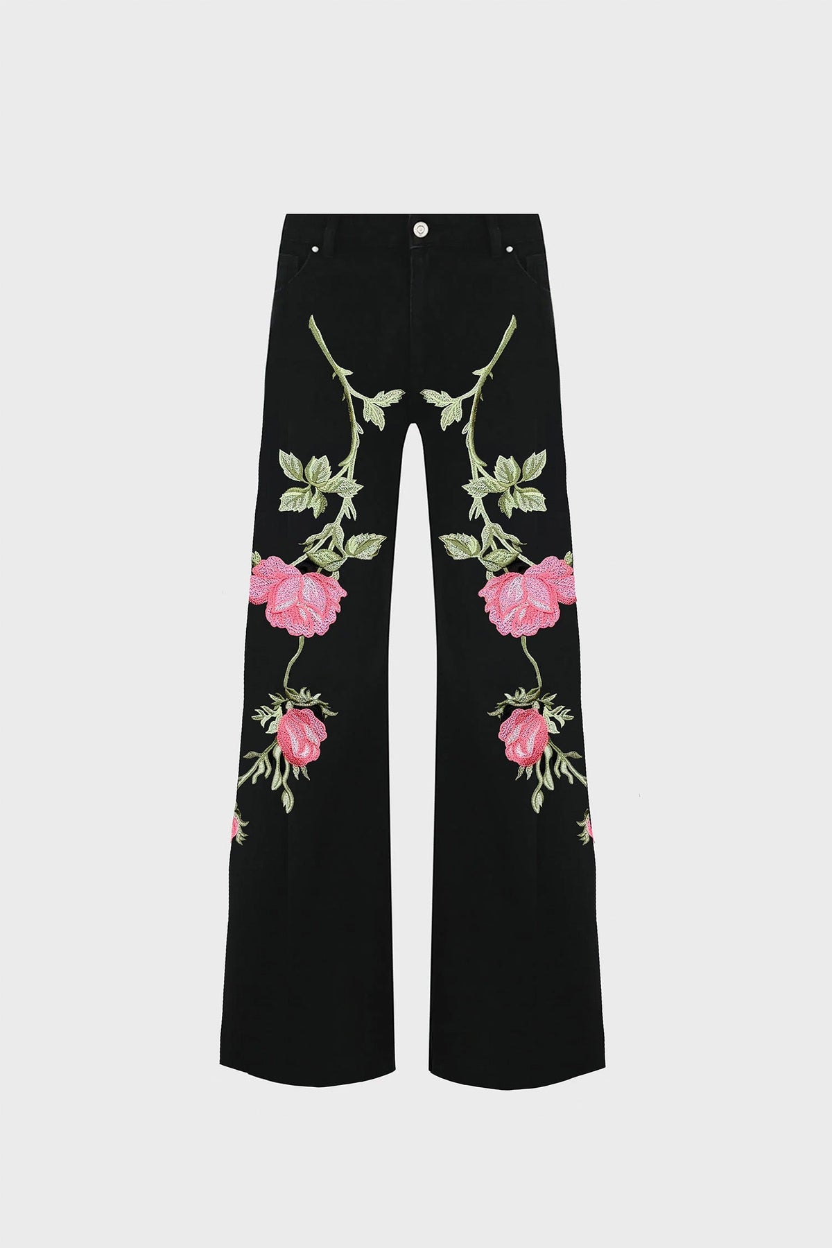 EMBROIDERED WIDE-LEG PANTS IN RAW-DENIM