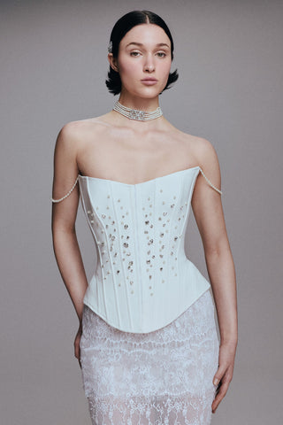 HAND-EMBELLISHED CORSET TOP IN CREPE