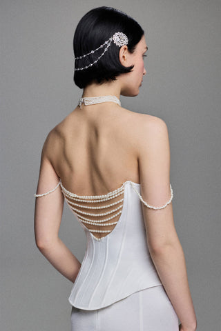 HAND-EMBELLISHED CORSET TOP IN CREPE