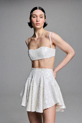 TAILORED CORSET TOP IN SEQUIN-EMBELLISHED TULLE