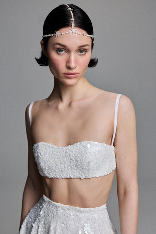 TAILORED CORSET TOP IN SEQUIN-EMBELLISHED TULLE