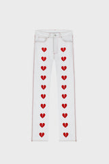 HEART EMBROIDERED STRAIGHT-LEG PANTS