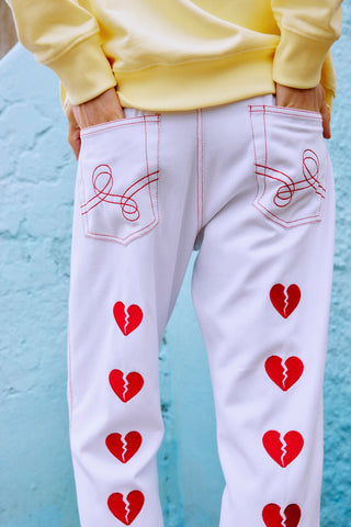 GENERATION78 | HEART EMBROIDERED STRAIGHT - LEG PANTS