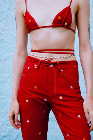 GENERATION78 | PALM EMBROIDERED STRAIGHT - LEG PANTS