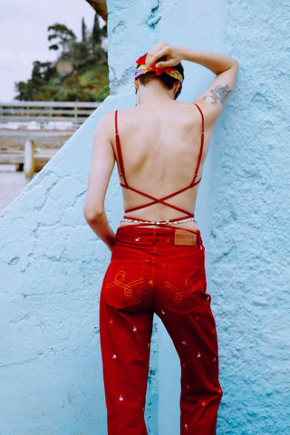GENERATION78 | PALM EMBROIDERED STRAIGHT - LEG PANTS