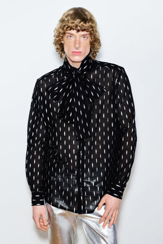 GENERATION78 | JACQUARD - PRINT PUSSY - BOW SHIRT IN CHIFFON