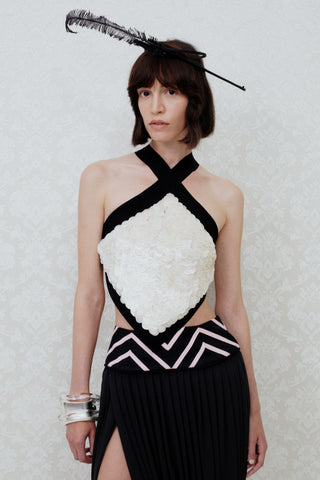 PEARL-EMBROIDERED TOP IN MESH
