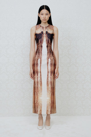 TAILORED MIDI DRESS IN PRINTED-SATIN