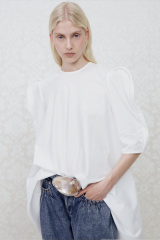 TAILORED BALLOON-SLEEVE DRESS IN COTTON-POPLIN