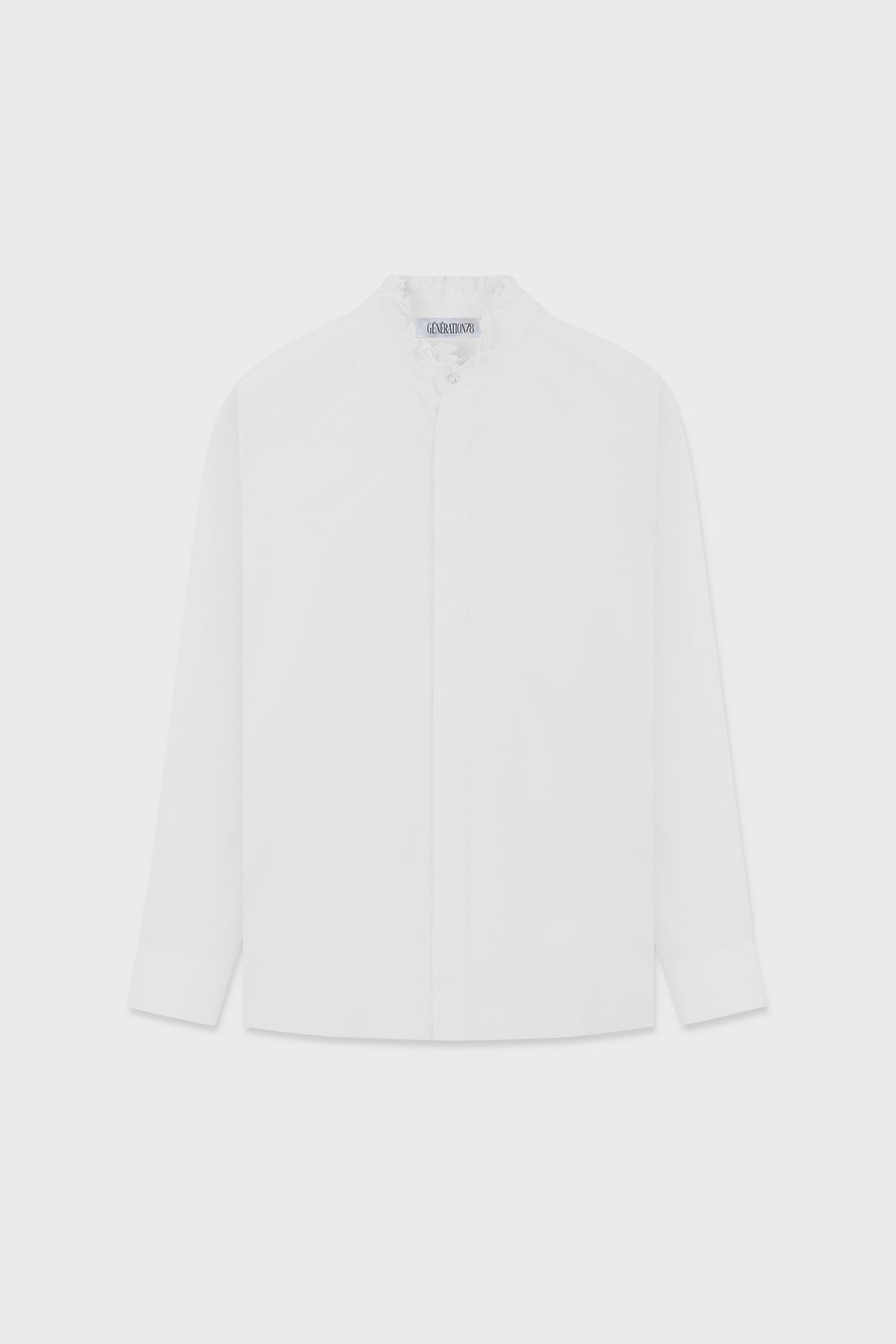 RUFFLED-NECK SHIRT IN COTTON-POPLIN